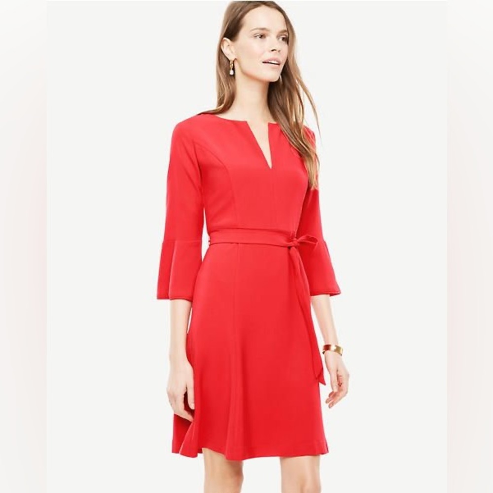 ☀️ NWT Ann Taylor red fluted sleeve flare dress (see details)